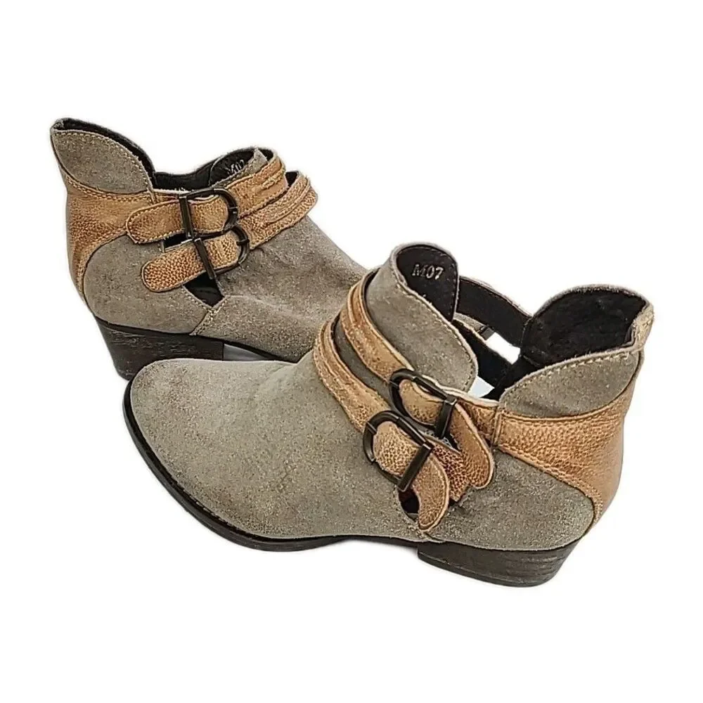 Rebels by Anthropologie Ankle Boots Womens Sz 7 Calista Two Tone Leather Buckle